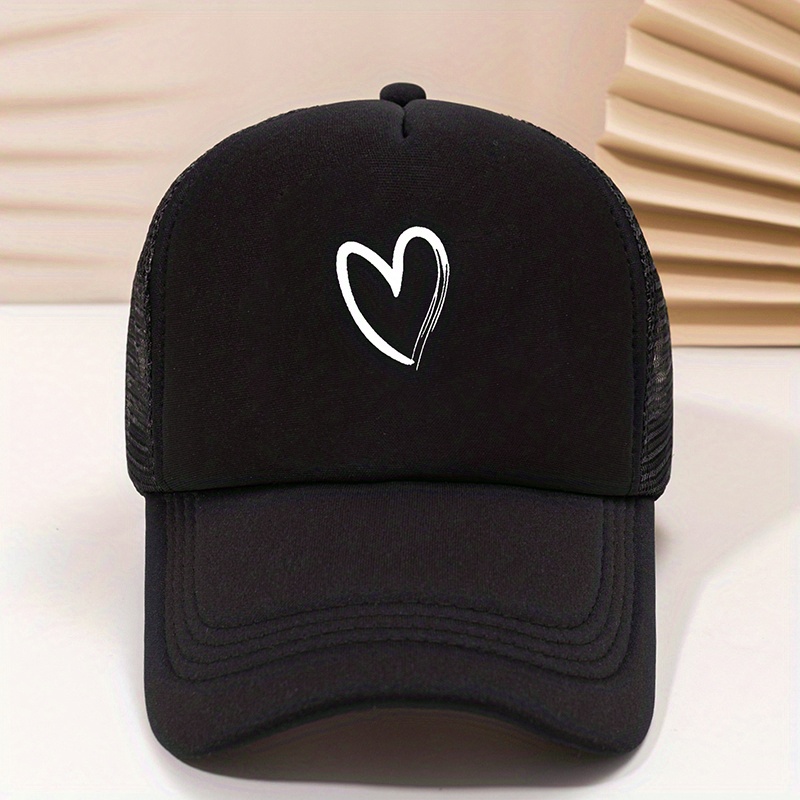 Heart Printed Trucker Hat Candy Mesh Dad Hat Baseball Cap for Women Men
