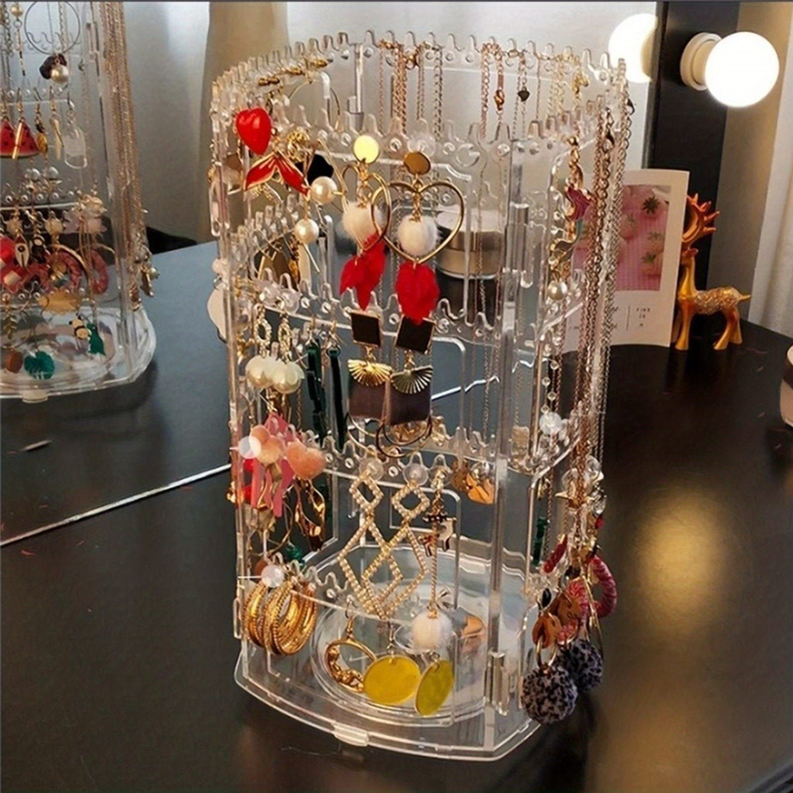 Wabjtam 360 Degree Acrylic Earring Holder, 4 Tier Jewelry Holder Organizer  Box Tree Display Stand For Earrings Bracelet Necklace