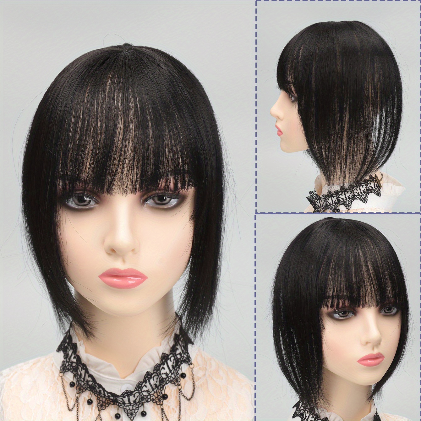 Short Straight Hair Topper With Bangs Synthetic Hair Piece Clip In Hair