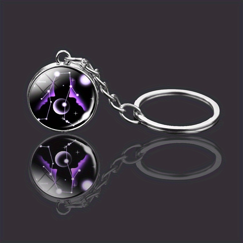 12 Constellations Double Side Glass Ball Key Ring Glow At Night