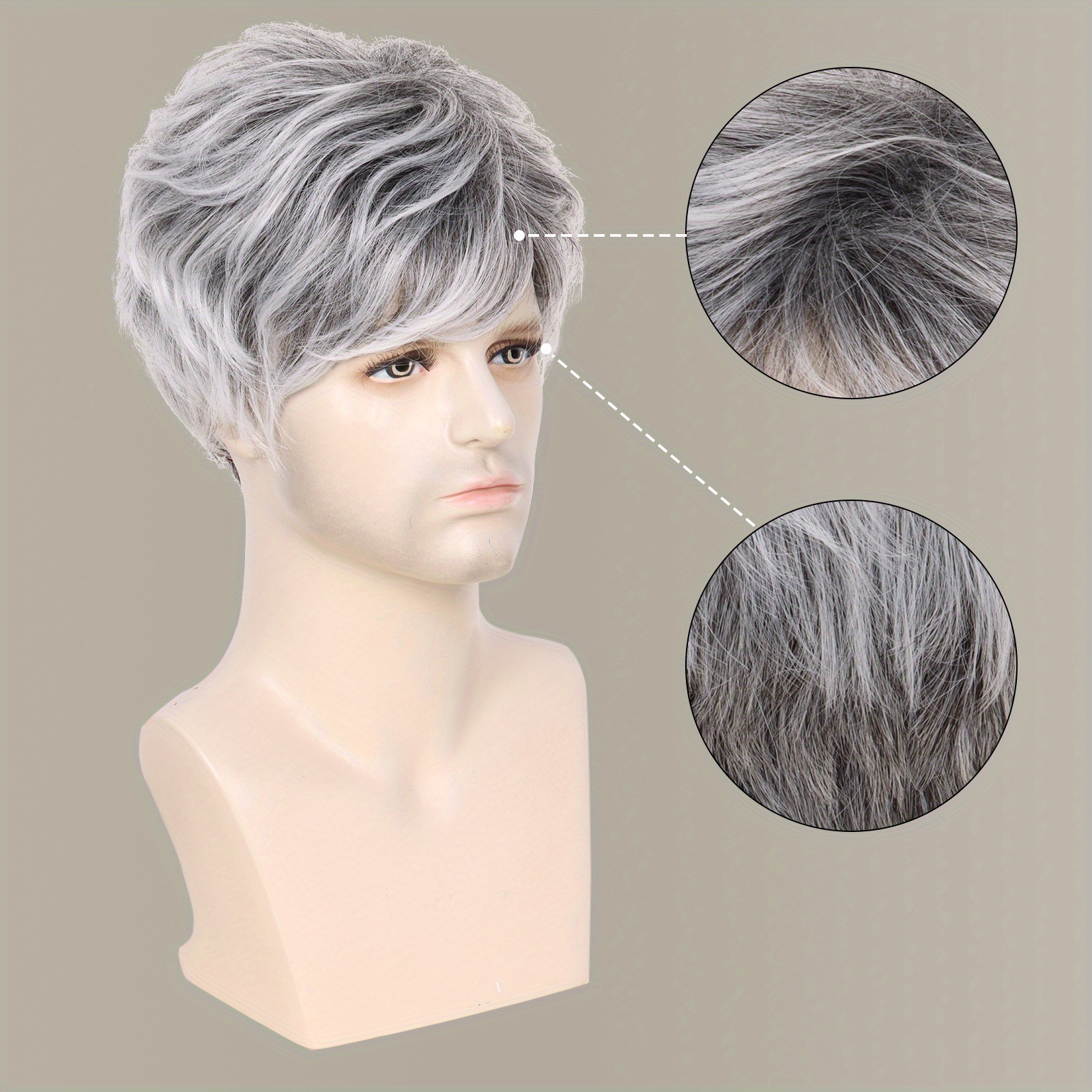 Silvery Gray New Fashion 20.32 cm Synthetic Hair Wig with Bangs details 6