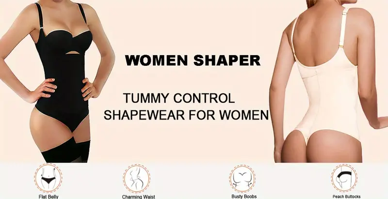 Tummy Control Shaping Bodysuit Solid Backless Cami Thong - Temu