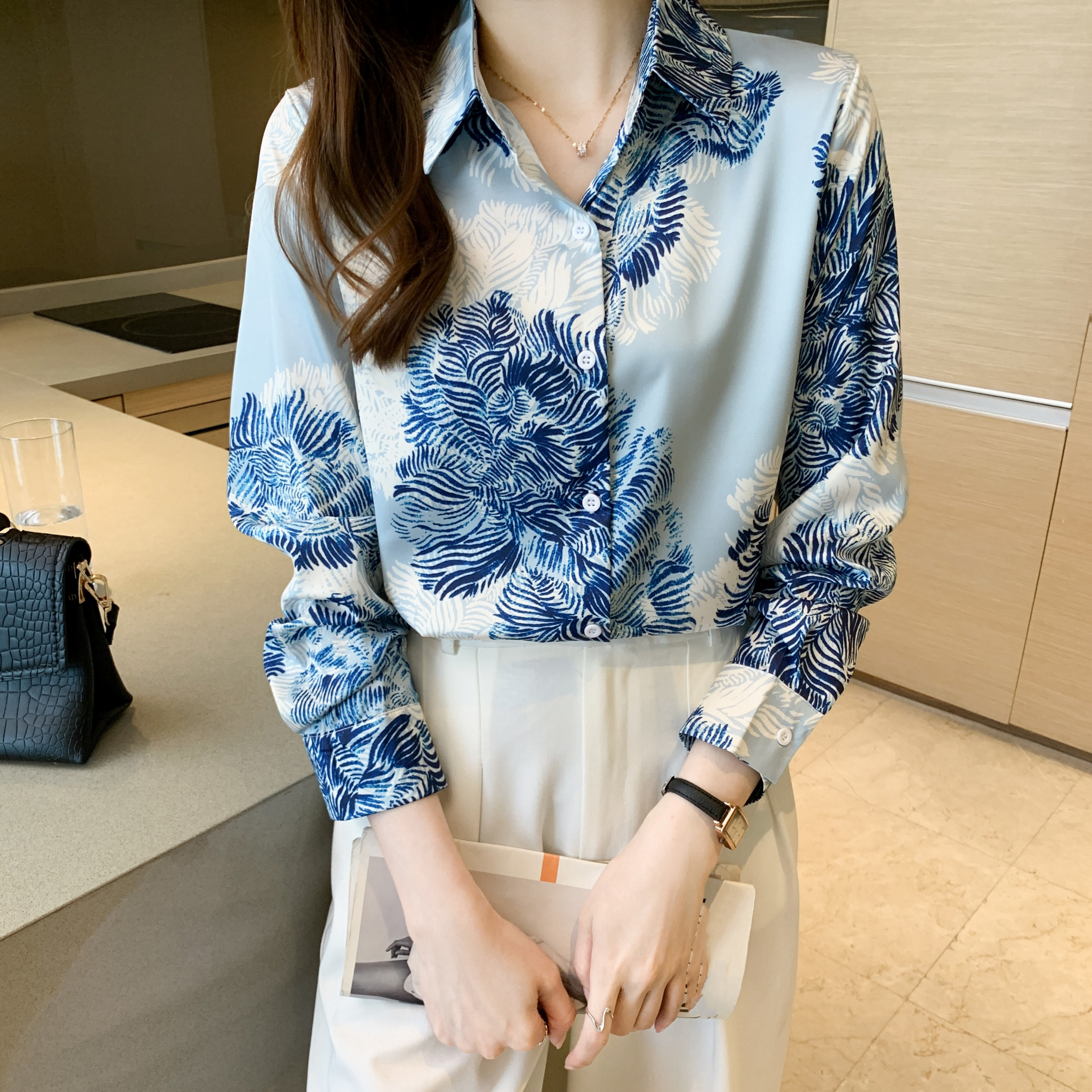 Ichuanyi Womens Shirts Clearance, Button Down Shirt Women Long Sleeve Blouse  Blouse Printing Tops Bussiness Casual Lapel Tops 