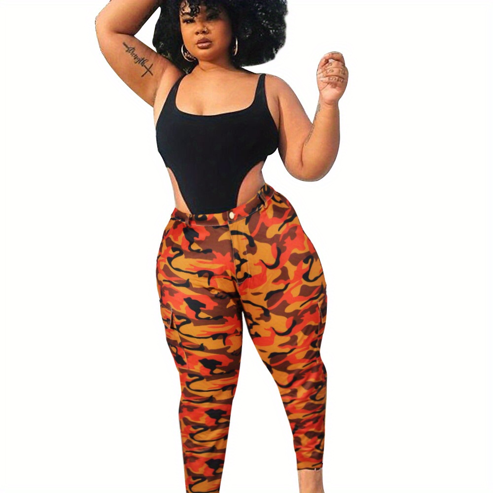 Plus Size Y2k Cargo Pants, Women's Plus Cargo Print High Rise Medium