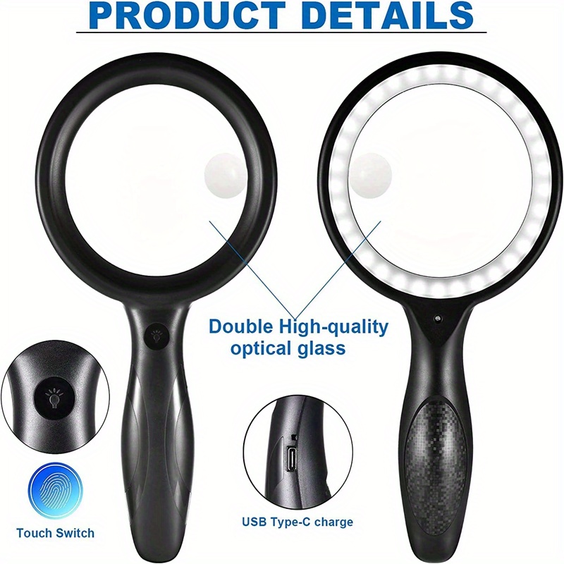 Magnifying Glass Rechargeable Led Light Oversized Elderly - Temu Australia