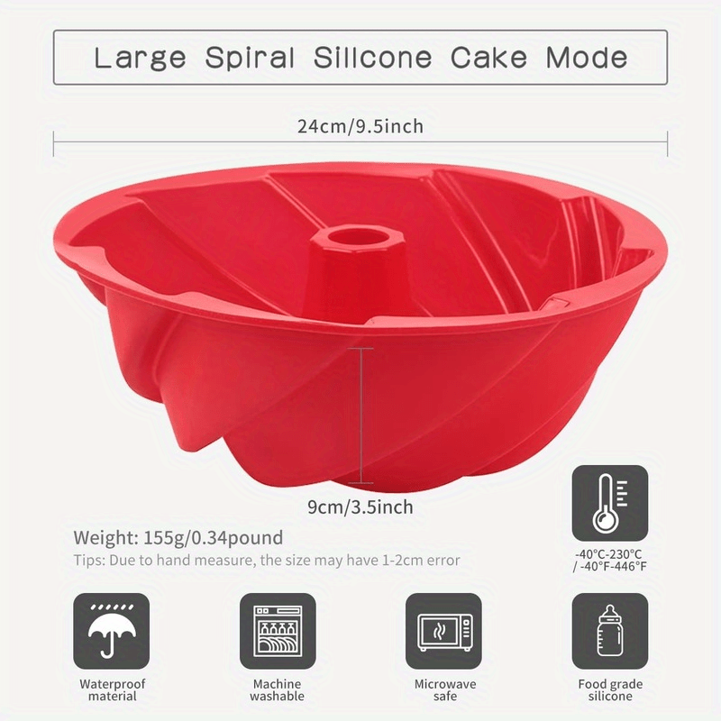 3D Large Spiral Shape Silicone Bundt Cake Pan 10 inch Bread