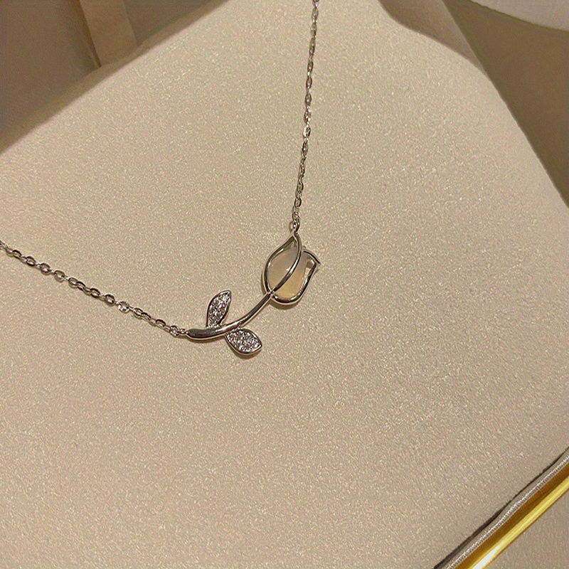 Chalcedony Tulip Necklace, Opal Stone Pendant