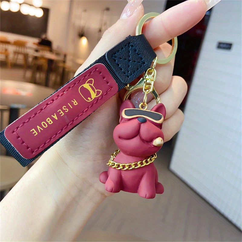 Cute Dog Bulldog Keychain Bag Pendant Resin Fighting French