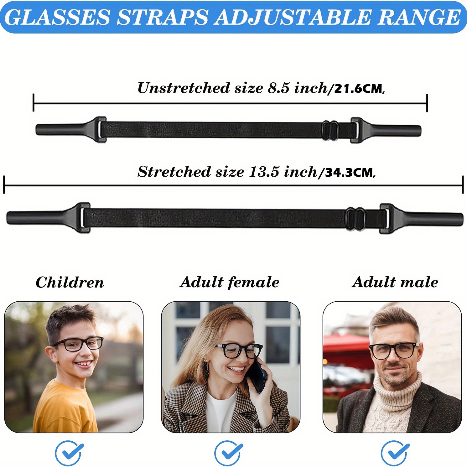 4 Pack Revolutionary Adjustable Eyeglass Straps For Men Women Elastic