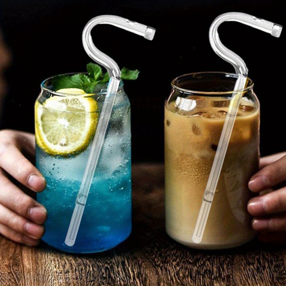 4pcs Creative Bent Glass Drinking Straws + 1pc Cleaning Brush