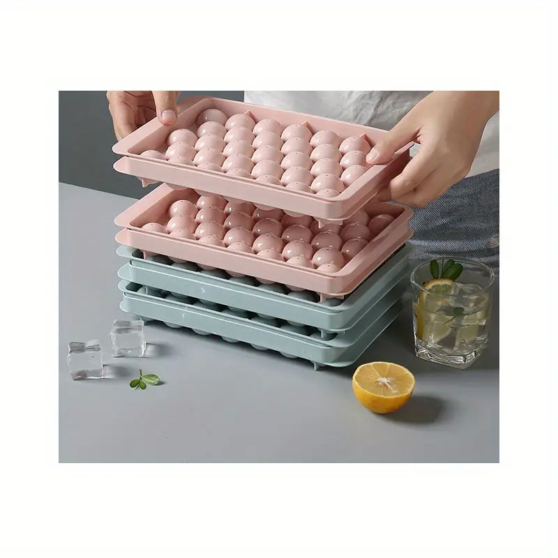 1/2pcs Round Ice Cube Tray, Sphere Ice Round Ice Cube Tray With Lid,  Refrigerator Ice Ball Maker Mold For Freezer, Chilling Cocktail Whiskey Tea  Coff