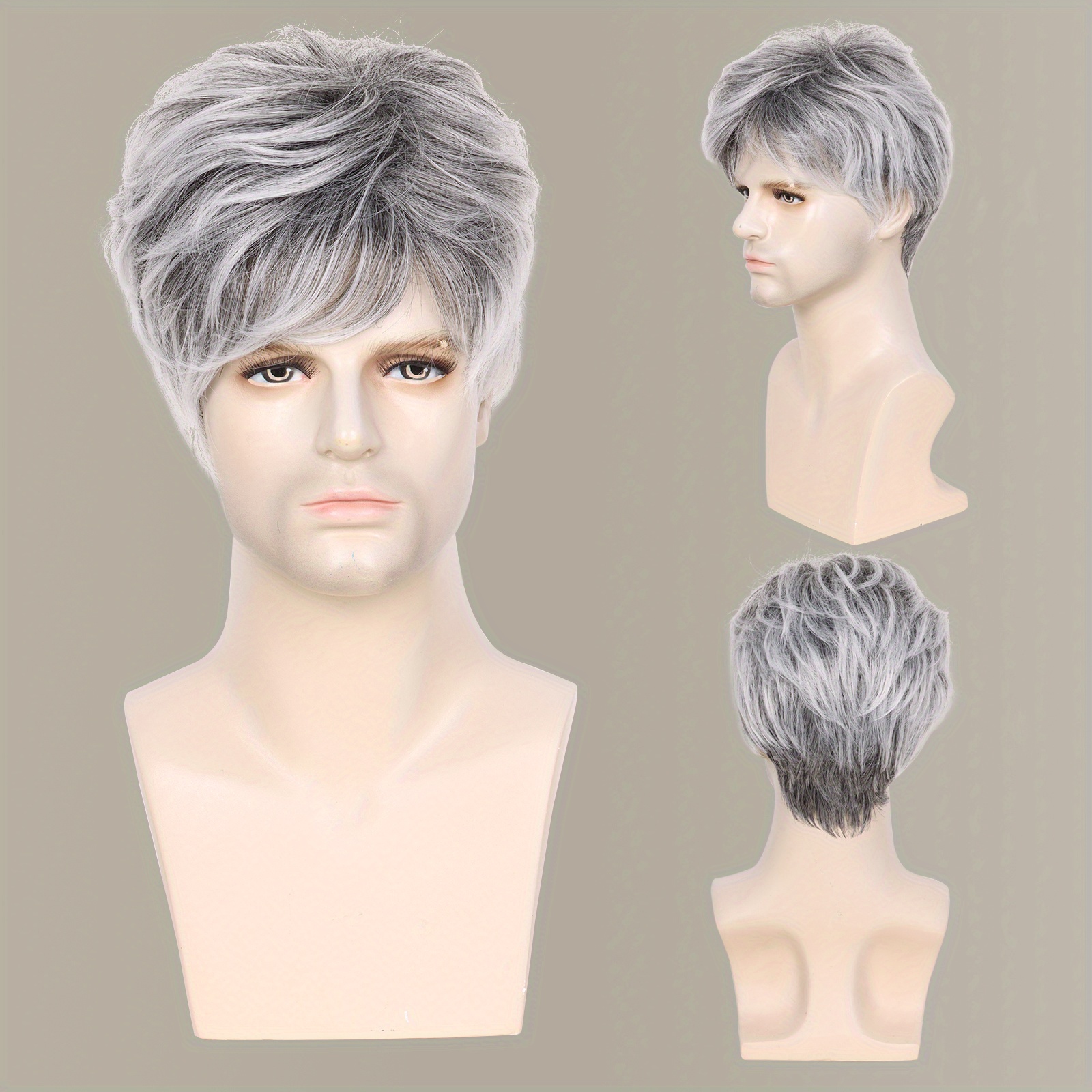 Silvery Gray New Fashion 20.32 cm Synthetic Hair Wig with Bangs details 4