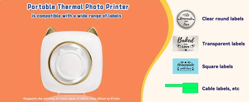 mini photo printer for iphone android portable thermal photo printer for gift study notes work children photo picture memo thermal label printer for clear label barcode clothing with night light details 5