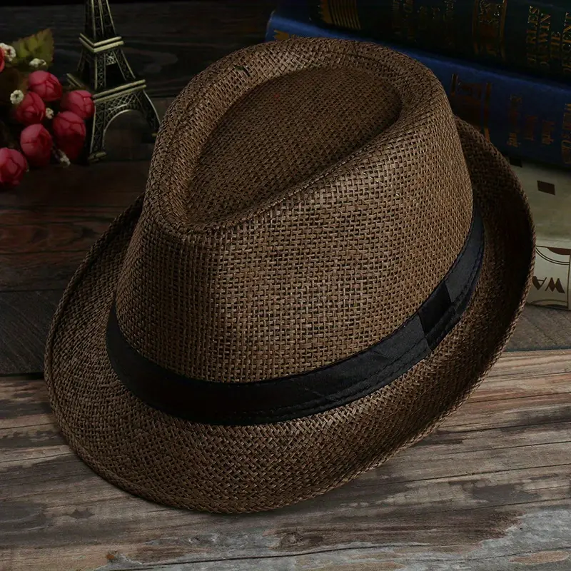 Black Vintage Summer Hat, Men's Straw Woven Sunshade Breathable Sunscreen Sun Hat, Bucket Hats Casual Hat Men