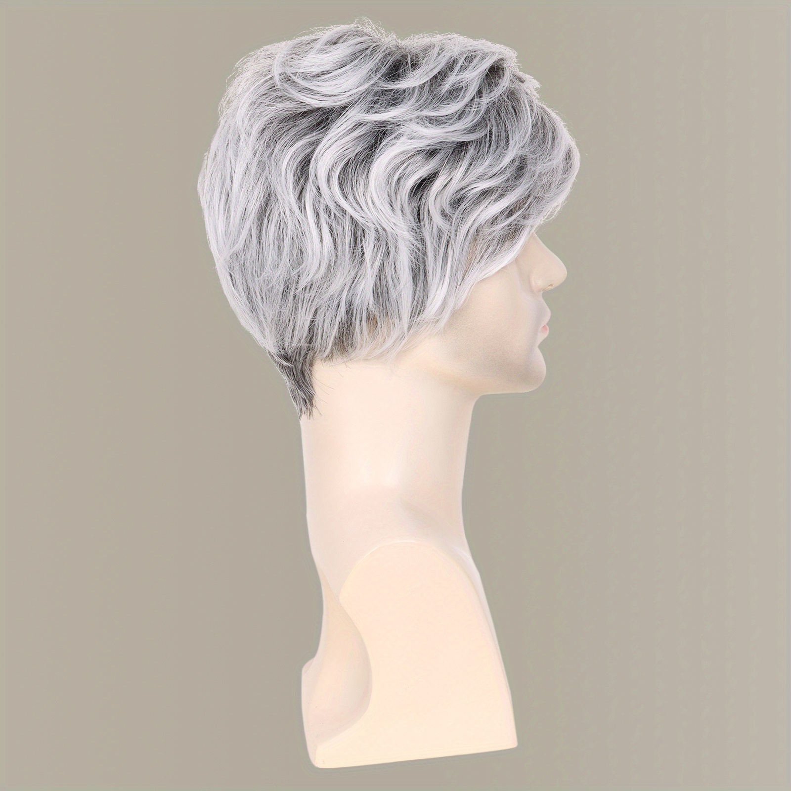 Silvery Gray New Fashion 20.32 cm Synthetic Hair Wig with Bangs details 3