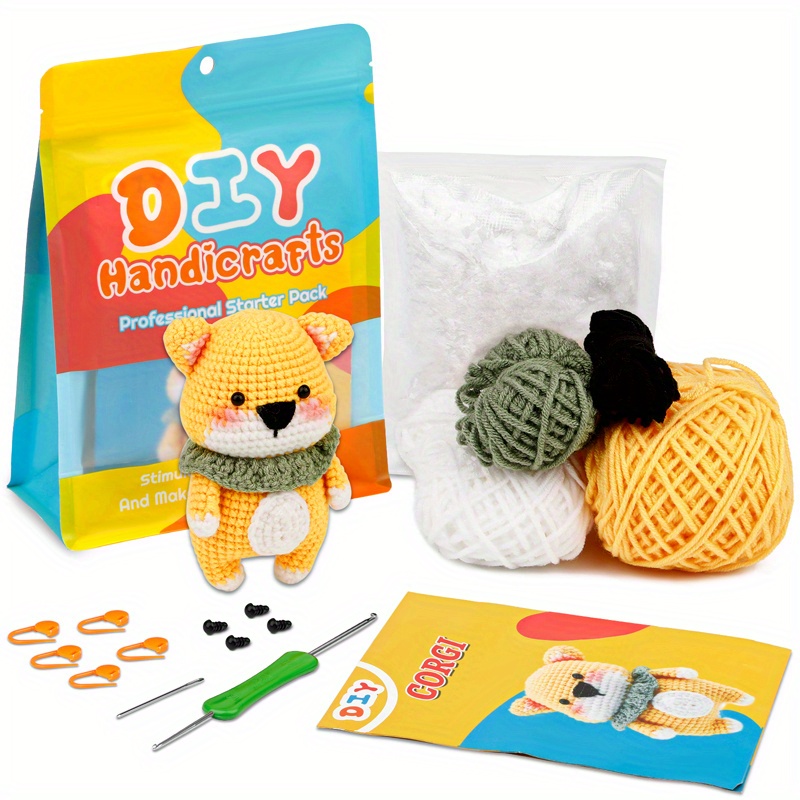 DIY Crochet Animal Kit With Hand Knitting Yarn Needles Plush Doll Easy for  Starter Needlework Includes