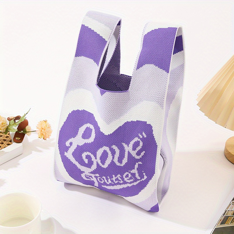Handmade Crochet Bag Heart Pattern Wrist Bag For Women