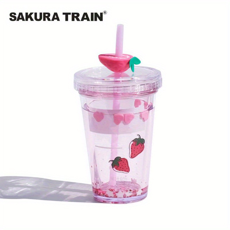 1pc Dual Use Straw Cup For Girls, Cute Design Water Bottle For