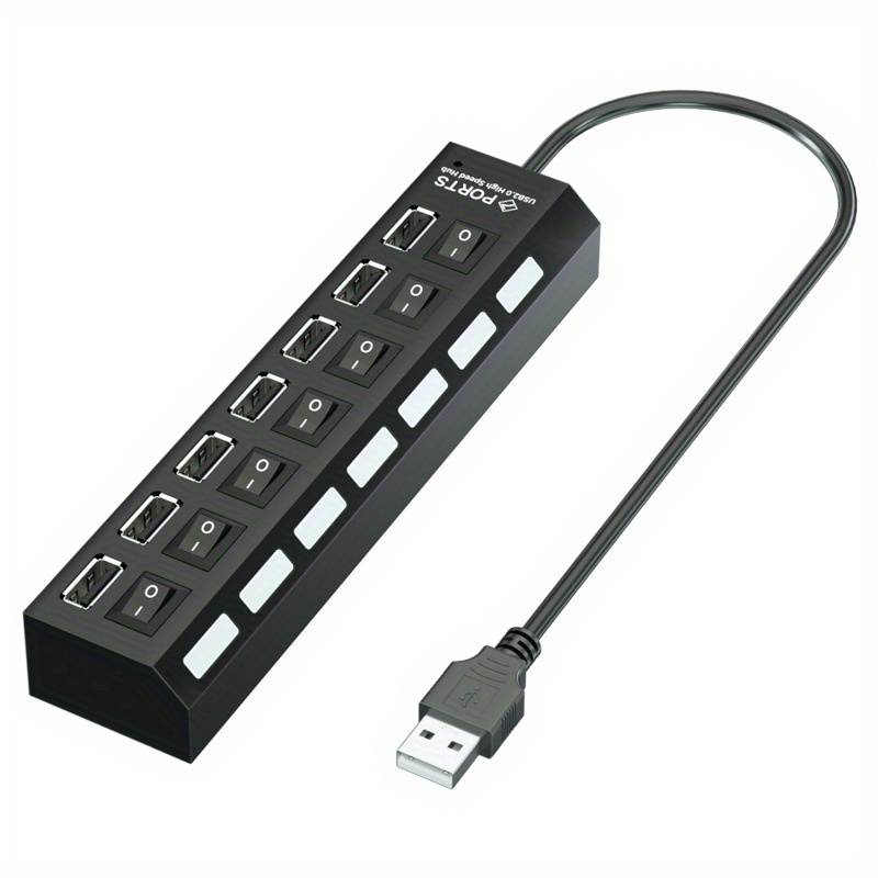 7-Port USB Hub 2.0, USB Hub USB Splitter with Individual Switches for  Laptop, Computer, Keyboard and Mouse, USB Devices (Black)