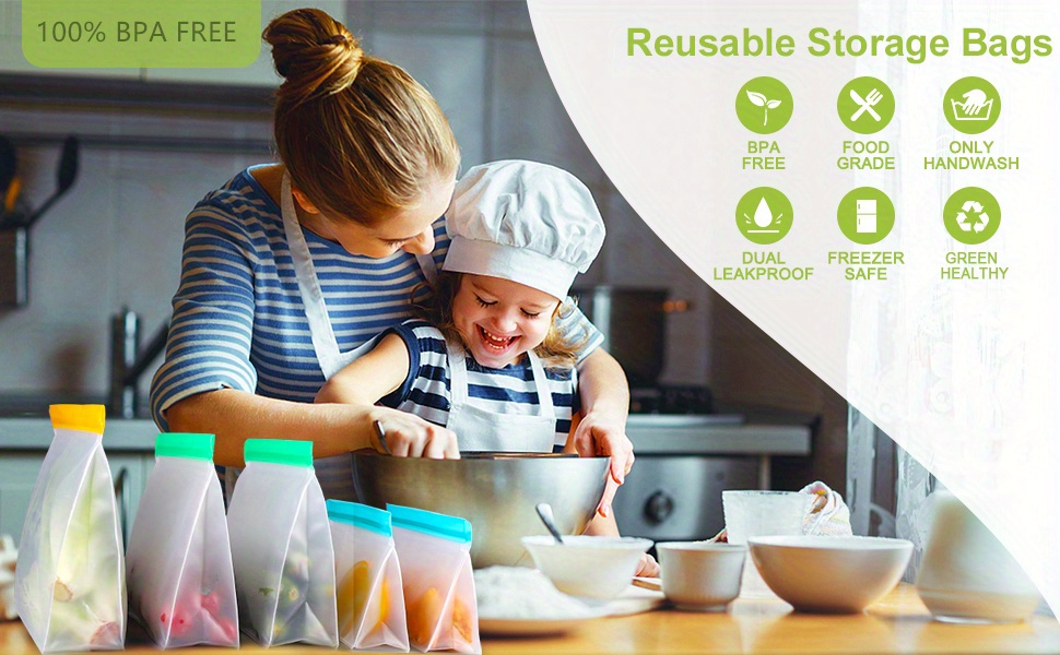 Bpa free Reusable Food Storage Bags Leakproof Snack And - Temu