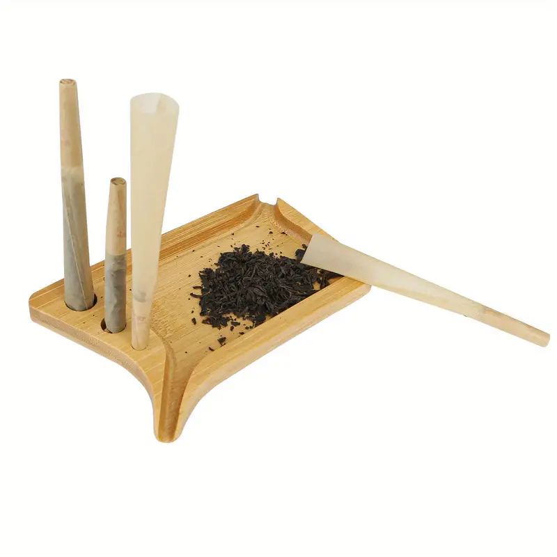 1pc,Small bamboo rolling tray, Mini wooden rolling Tray, cigarette tray  with rolling surface, Smoking tray with 1 cleaning brush (5.2 x2.95)