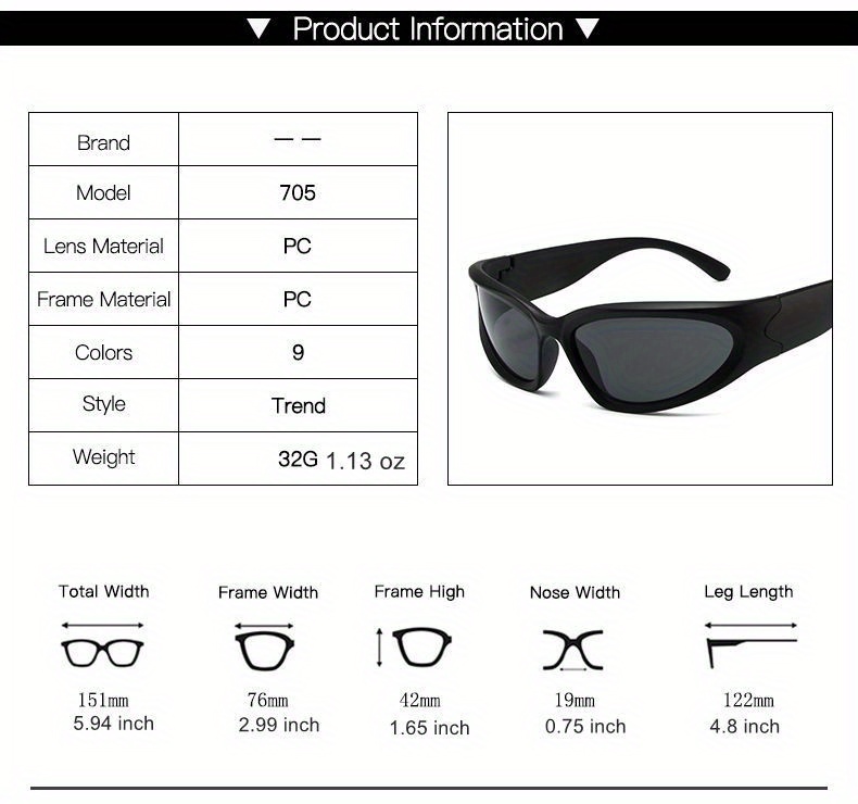 Y2k Wrap Around Sunglasses For Women Men Solid Color Futuristic Oval