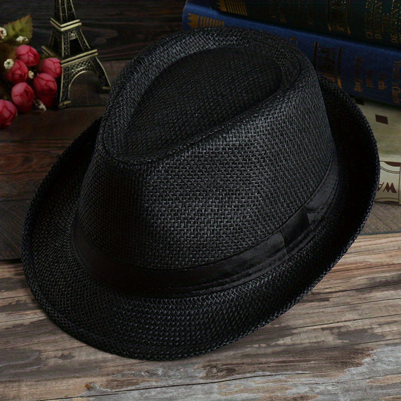 Black Vintage Summer Hat, Men's Straw Woven Sunshade Breathable Sunscreen Sun Hat, Bucket Hats Casual Hat Men,Mens Hats and Caps,Temu