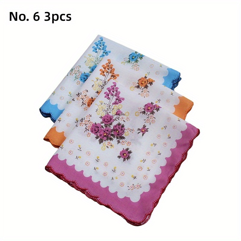 Crescent Edge Square Scarf Flower Print Lightweight Handkerchief