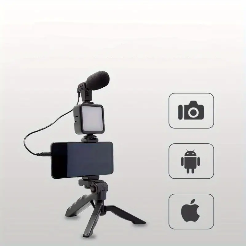 smartphone microphone light kit portable mobile phone tripod fill light microphone set for live broadcast details 2