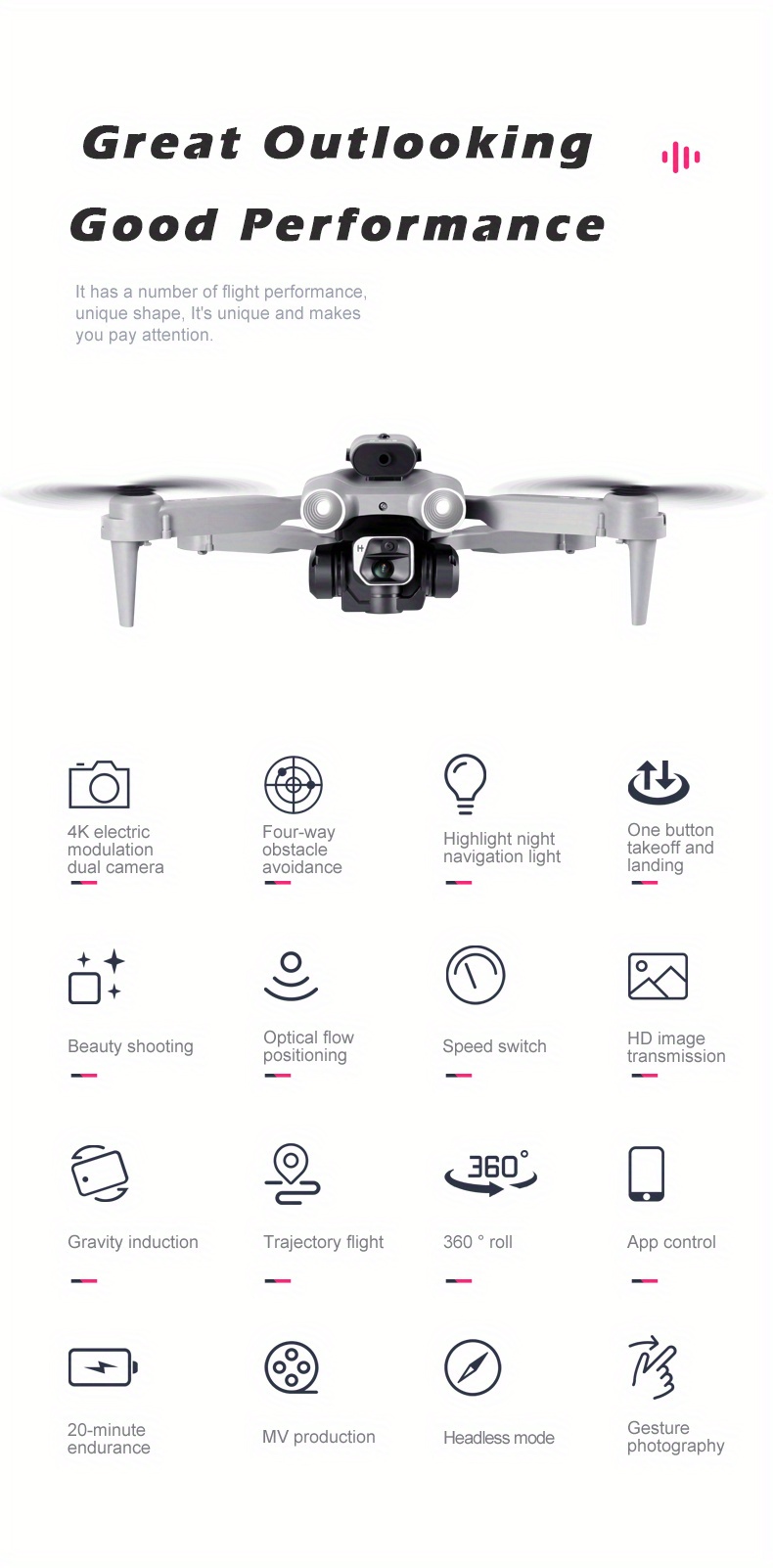 drone with 360 roll hd dual camera 360 obstacle avoidance stable hovering great battery endurance gesture photography one key take off easy operation friendly for beginners carrying bag details 1