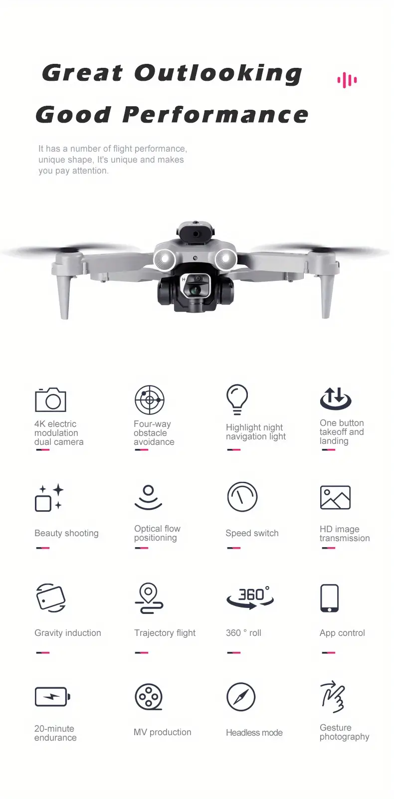 drone with 360 roll hd dual camera 360 obstacle avoidance stable hovering great battery endurance gesture photography one key take off easy operation friendly for beginners carrying bag details 1