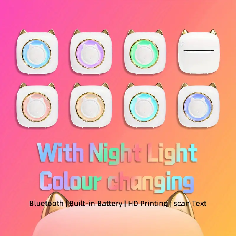 mini photo printer for iphone android portable thermal photo printer for gift study notes work children photo picture memo thermal label printer for clear label barcode clothing with night light details 0