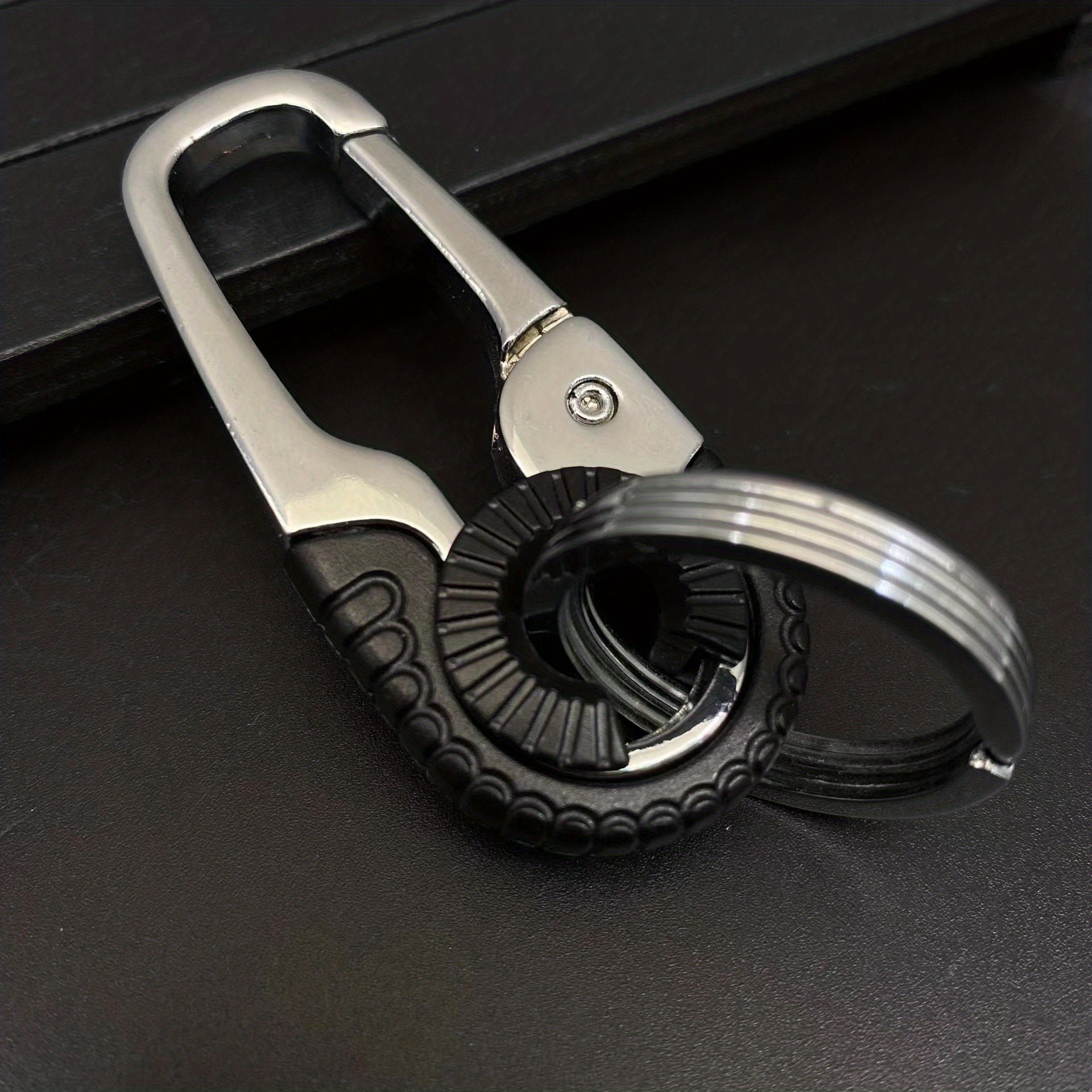 Temu Stainless Steel Keychain with Hook Buckle Carabiner, Durable Climbing Tool and Double Ring Car Fishing Keyring Chain. Perfect Tool Chest Accessory