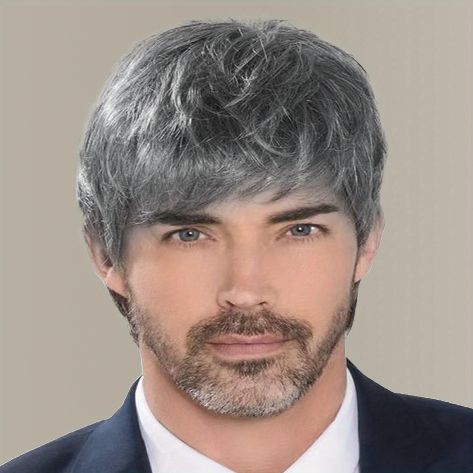 Silvery Gray New Fashion 20.32 cm Synthetic Hair Wig with Bangs details 0