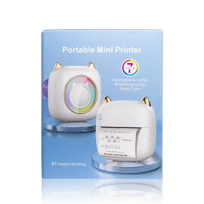 mini photo printer for iphone android portable thermal photo printer for gift study notes work children photo picture memo thermal label printer for clear label barcode clothing with night light details 13