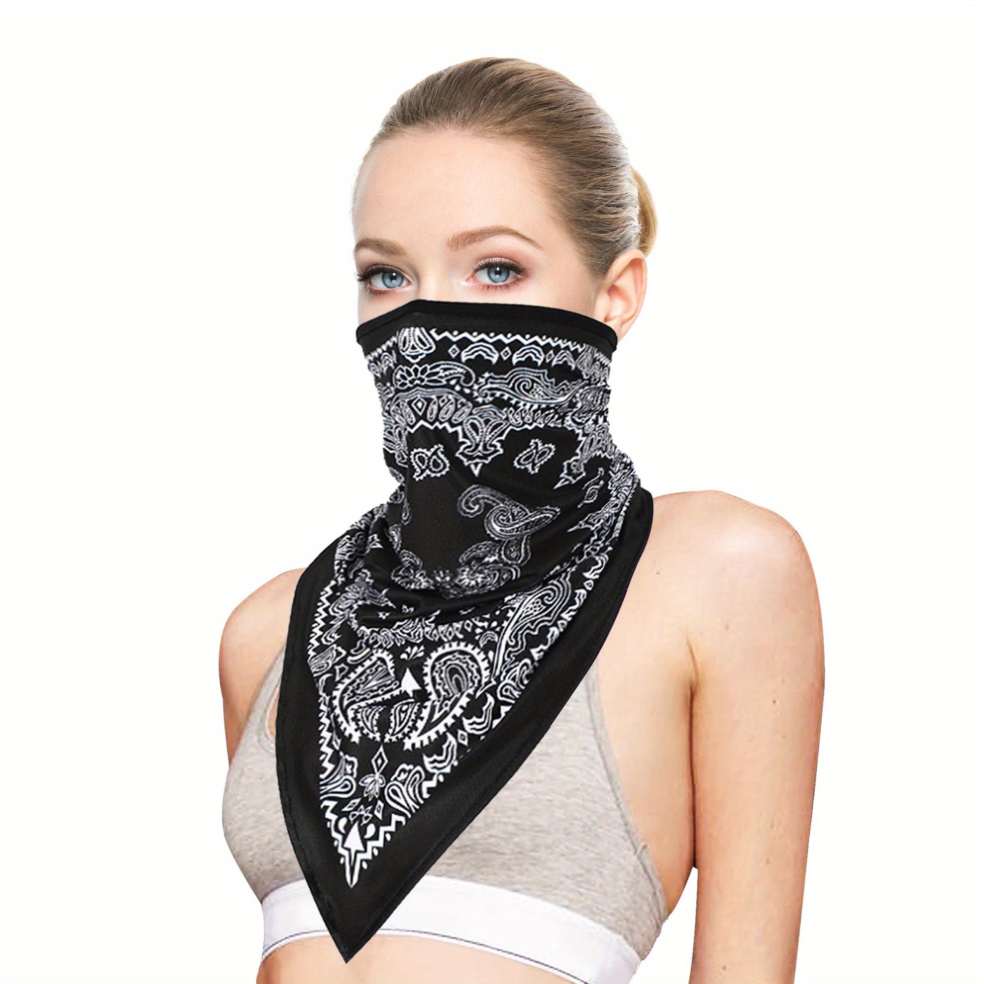 Paisley Print Milk Silk Neck Gaiter Ear Loops Men Women - Temu