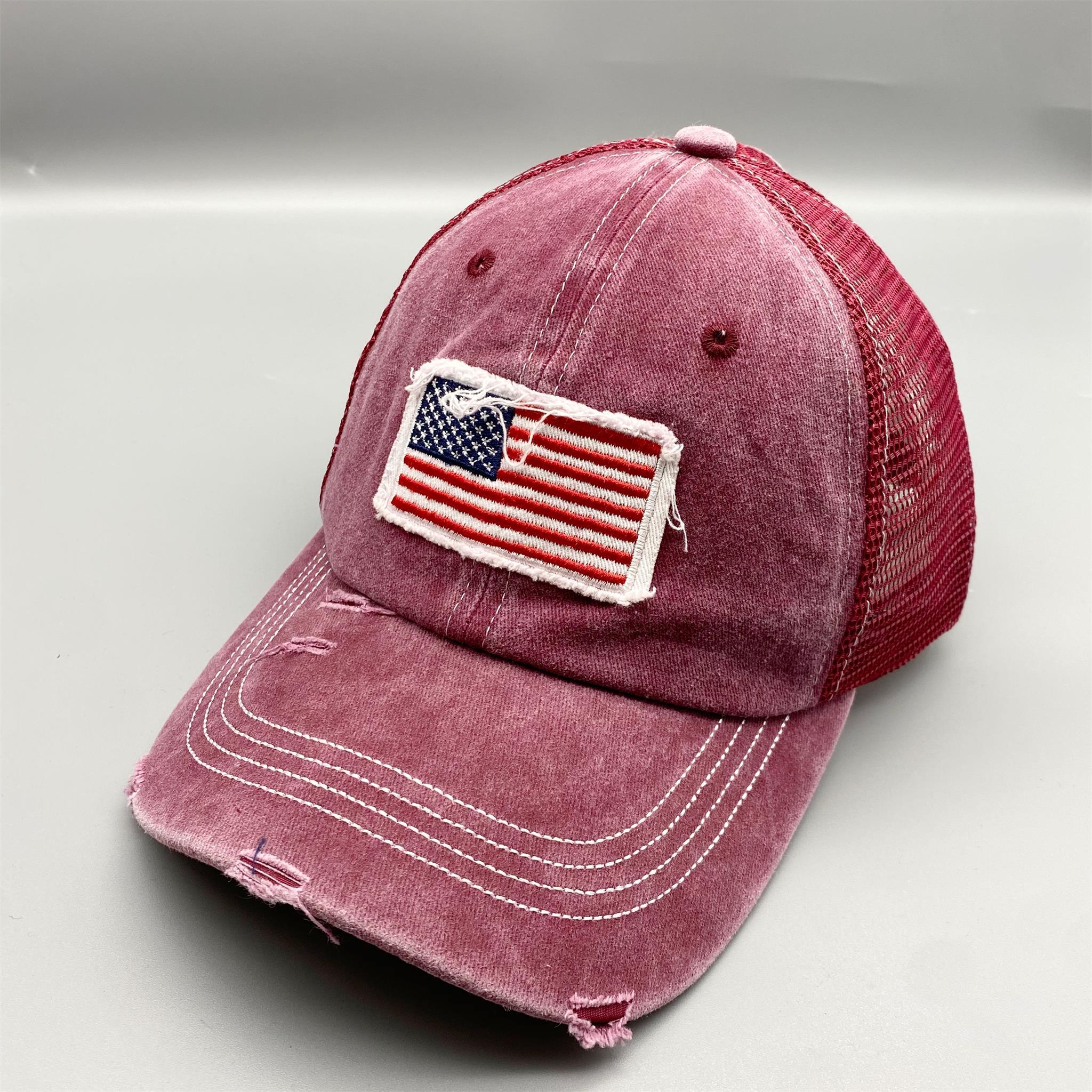 Retro Flag Embroidered Baseball Mesh Cap Unisex Sunscreen Breathable Hat