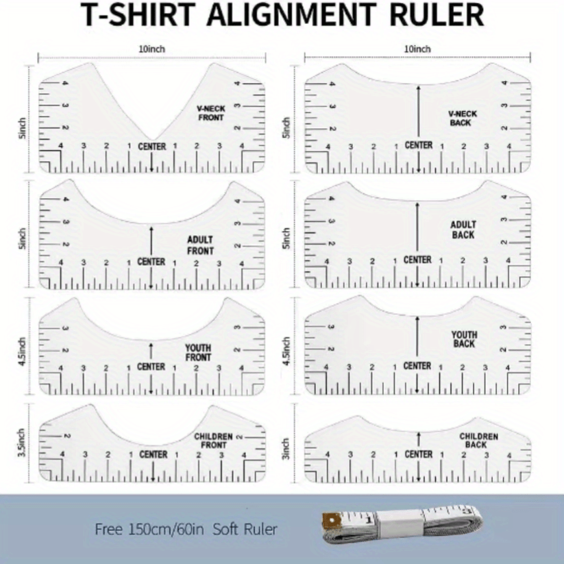 8Pcs/Set T-shirt Ruler Guide Vinyl Alignment Tool, T Shirt Centering Alignment  Ruler, DIY Sewing Accessories, T-shirt Ruler Guide For Vinyl Alignment,  Craft Sewing Supplies Accessories Tools For Heat Press HTV Heat Transfer