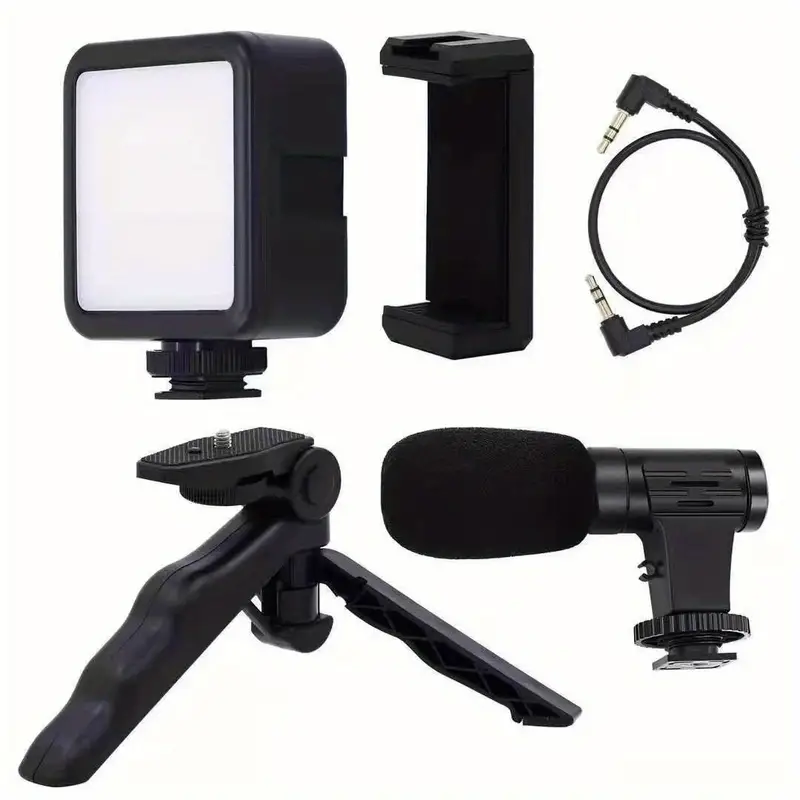 smartphone microphone light kit portable mobile phone tripod fill light microphone set for live broadcast details 3