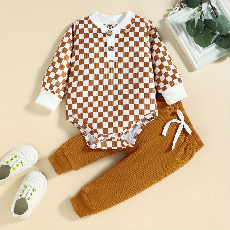 2pcs Baby Infant Boys Casual Checkerboard Long Sleeve Onesie Pants Set  Clothes, Find Great Deals Now
