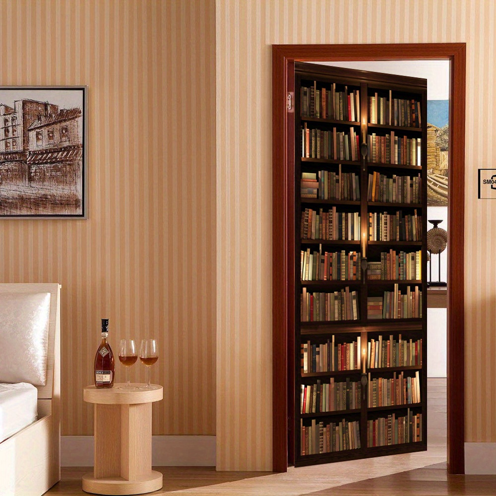 Door Sticker Bookshelf Door Mural Peel Stick Wall Sticker - Temu