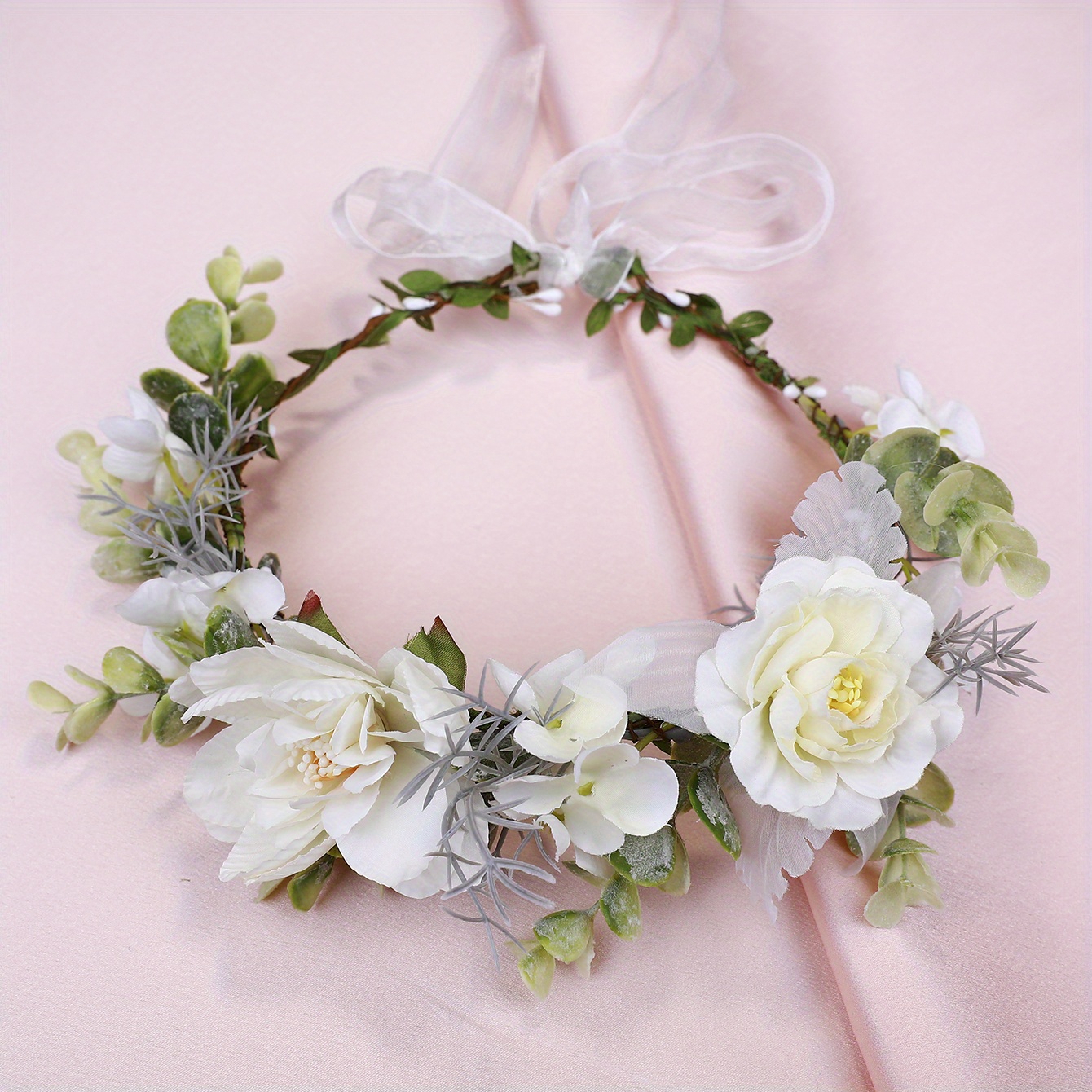 Corona de flores para mujeres y niñas, diademas florales con cinta elástica  para novia, dama de honor, tocado de hada para fiesta, boda, playa