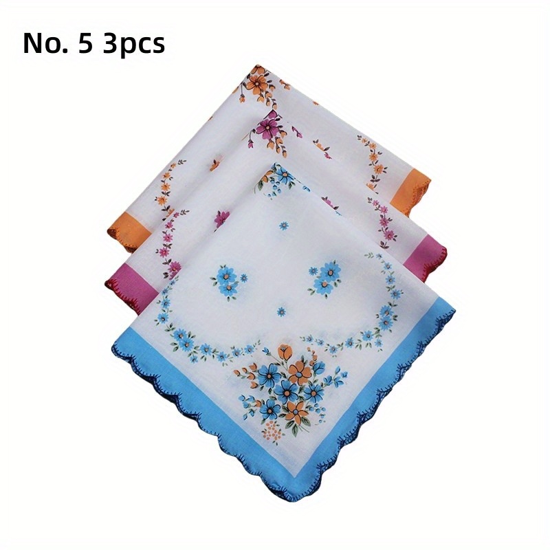 Crescent Edge Square Scarf Flower Print Lightweight Handkerchief