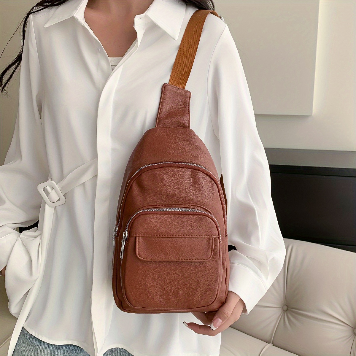 Cylinder Shoulder Bag Pillow Bag, Fashion PU Leather Crossbody Bag Handbag for Men,Temu