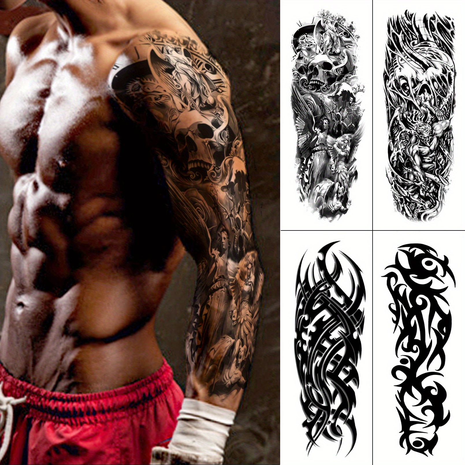 Realistic Halloween Full Arm Sleeve Tattoo - Waterproof, Lasting, And  Realistic Skeletons And Zombies For Men And Women - Temu