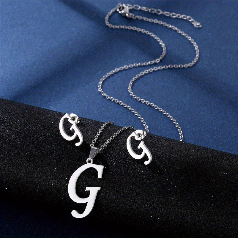 A-m Letter Pendant Necklace & Stud Earrings Set Simple Birthday