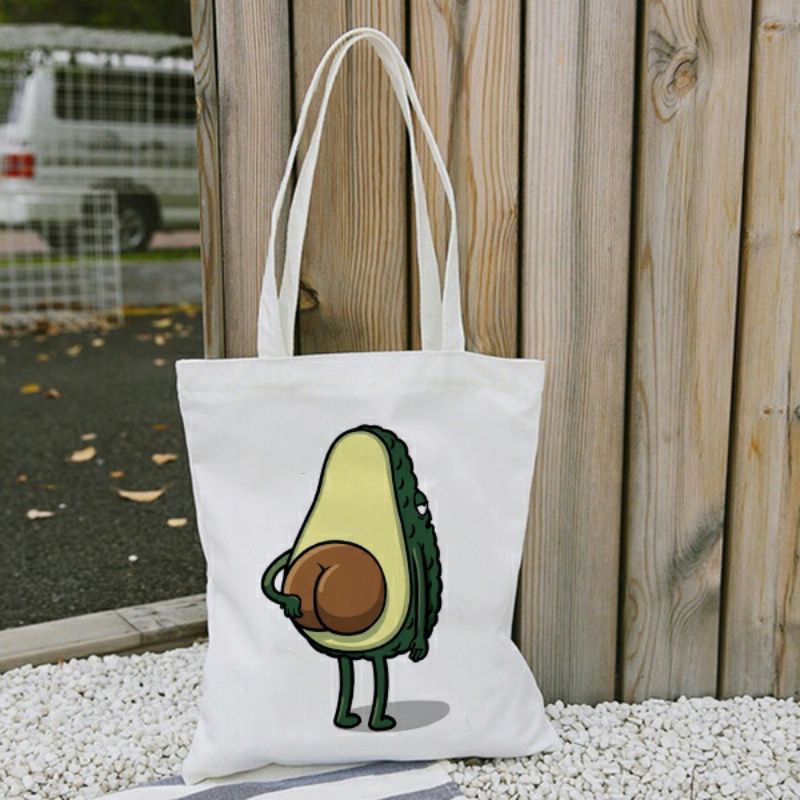Cartoon Avocado Print Shoulder Bag Lightweight Storage Bag