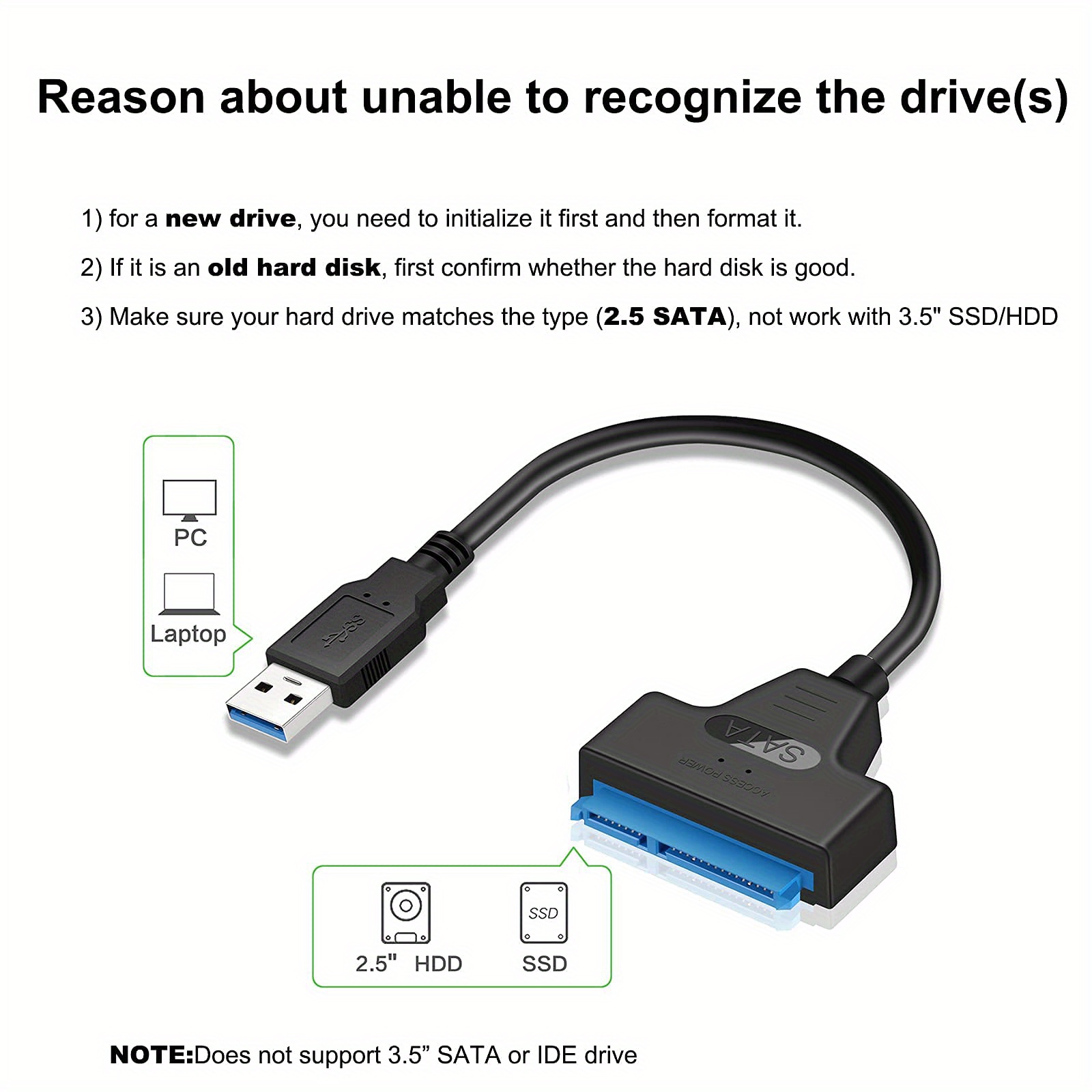 sata to usb 3 0 adapter cable for 2 5 inch hard drive hdd ssd hard drive adapter converter compatible with uasp black details 3