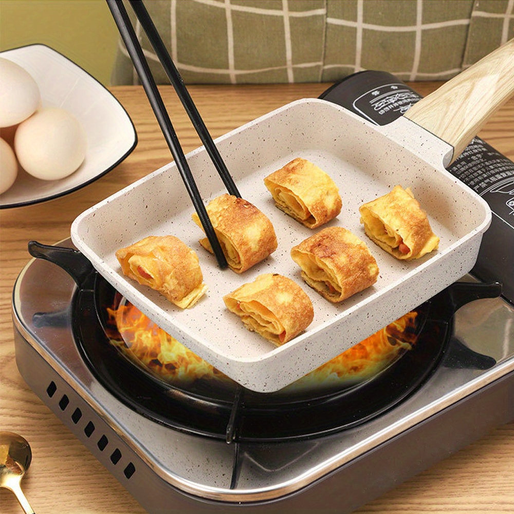 Cheap Japanese Omelette Pan Maifan Stone Non-stick Egg Roll Pan Frying Pan  With Wood Handle for Baby Kids