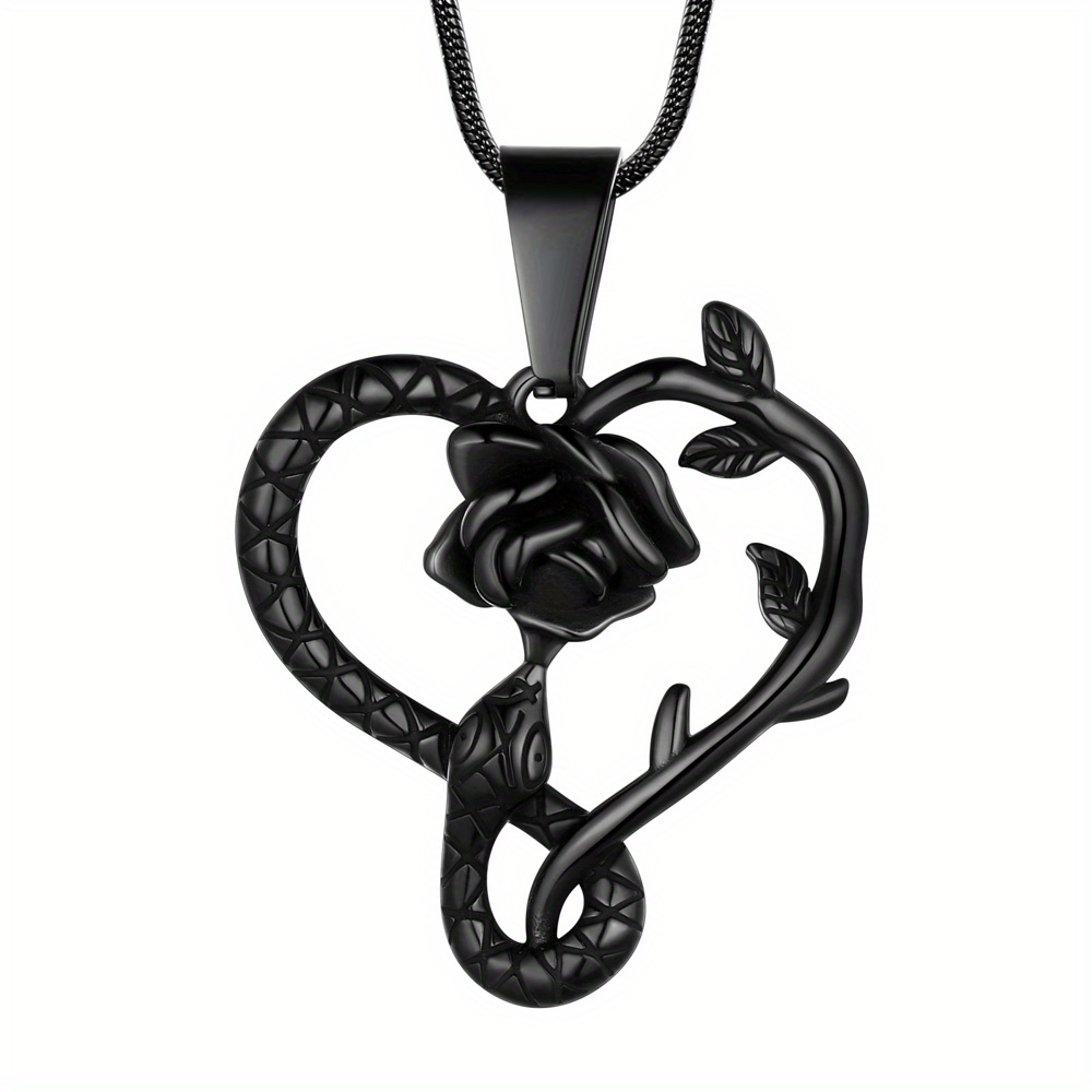 Snake Rose Heart Pendant Necklace Stainless Steel Gothic - Temu